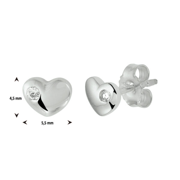 oorknoppen hart zirkonia zilver gerhodineerd - Afbeelding 3
