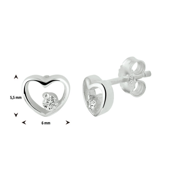 oorknoppen hart zirkonia zilver gerhodineerd - Afbeelding 3