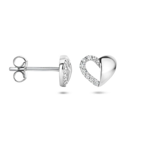 oorknoppen hart zirkonia zilver gerhodineerd - Afbeelding 3