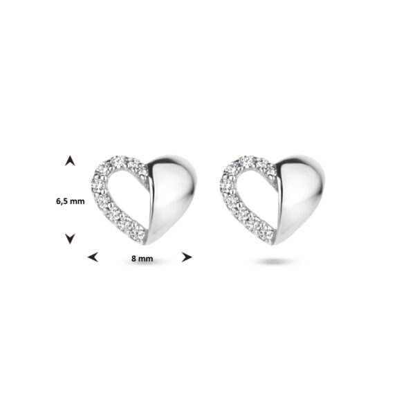 oorknoppen hart zirkonia zilver gerhodineerd - Afbeelding 4