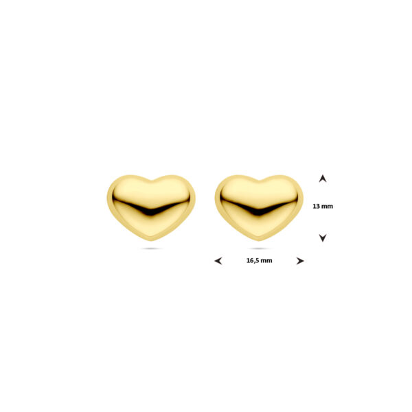 oorknoppen hartje 13 mm 1 micron zilver verguld (geel) - Afbeelding 4