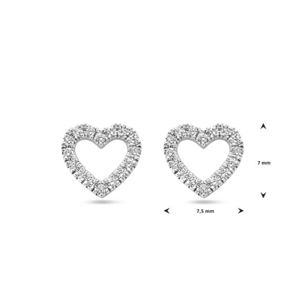 oorknoppen hartje diamant 0.11ct (2x 0.055ct) h si 7 mm 14K witgoud - Afbeelding 4