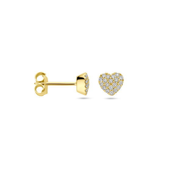 oorknoppen hartje diamant 0.18ct (2x 0.09ct) h si 5,5 mm 14K geelgoud - Afbeelding 3