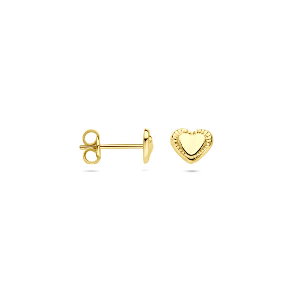 oorknoppen hartje poli/gediamanteerd 5 mm 14K geelgoud - Afbeelding 3