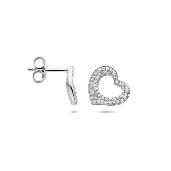 oorknoppen hartje zirkonia 10 mm zilver gerhodineerd - Afbeelding 3