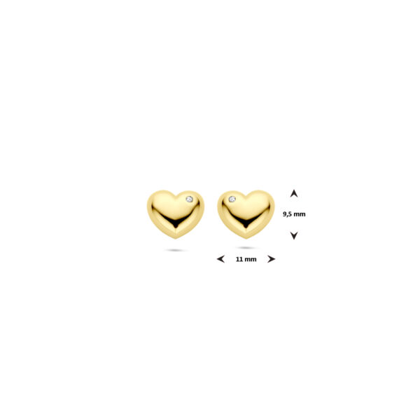 oorknoppen hartje zirkonia 9,5 mm 1 micron zilver verguld (geel) - Afbeelding 4