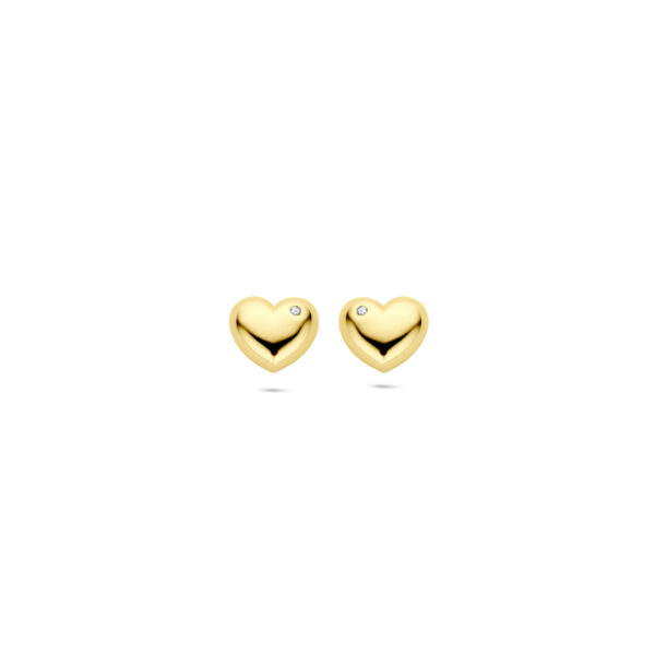 oorknoppen hartje zirkonia 9,5 mm 1 micron zilver verguld (geel)