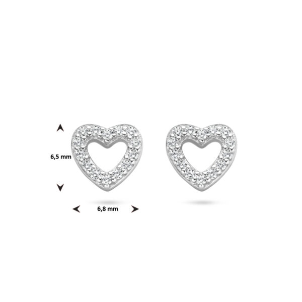 oorknoppen hartje zirkonia zilver gerhodineerd - Afbeelding 4