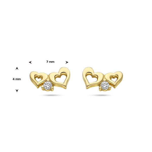 oorknoppen hartjes zirkonia 14K geelgoud - Afbeelding 4