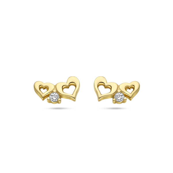 oorknoppen hartjes zirkonia 14K geelgoud