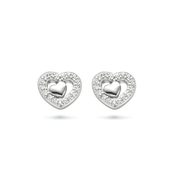 oorknoppen hartjes zirkonia zilver gerhodineerd