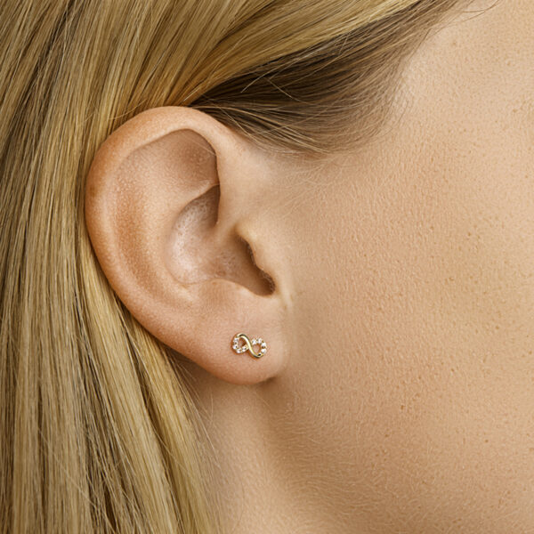 oorknoppen infinity zirkonia 14K geelgoud - Afbeelding 2