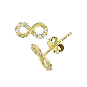 oorknoppen infinity zirkonia 14K geelgoud