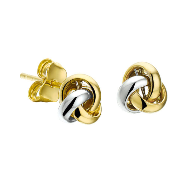 oorknoppen knoop 14K bicolor goud geel/wit
