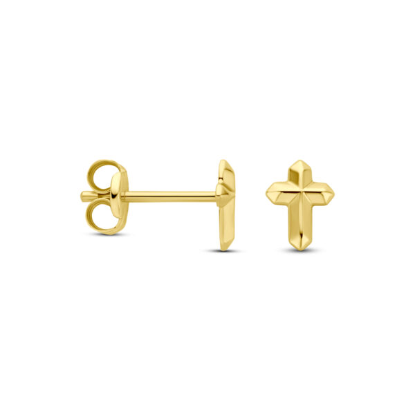 oorknoppen kruis 6 mm 14K geelgoud - Afbeelding 3