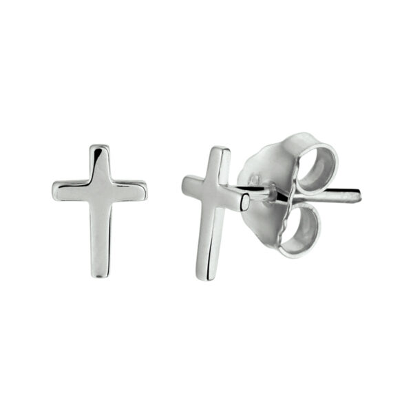 oorknoppen kruis zilver gerhodineerd