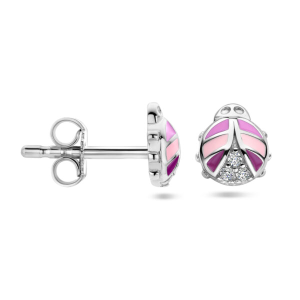 oorknoppen lieveheersbeestje zirkonia zilver gerhodineerd - Afbeelding 3