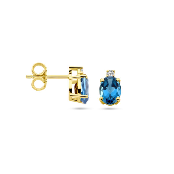 oorknoppen london blue topaas en diamant 0.04ct (2x 0.02ct) h si 14K geelgoud - Afbeelding 3