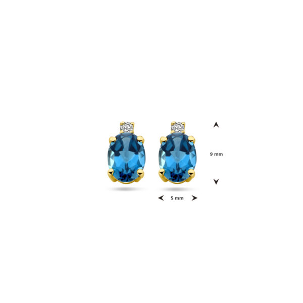 oorknoppen london blue topaas en diamant 0.04ct (2x 0.02ct) h si 14K geelgoud - Afbeelding 4