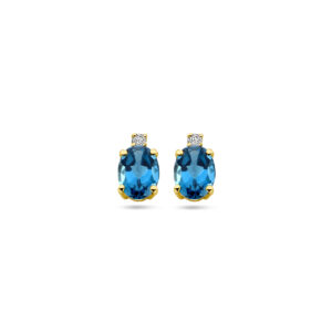 oorknoppen london blue topaas en diamant 0.04ct (2x 0.02ct) h si 14K geelgoud