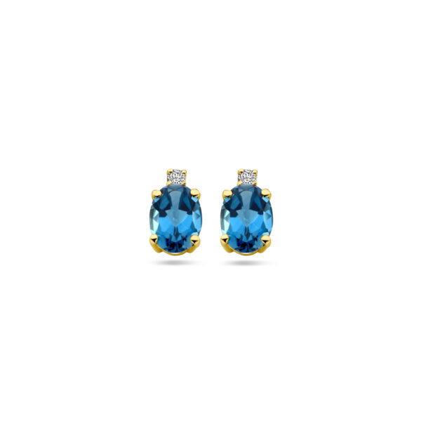 oorknoppen london blue topaas en diamant 0.04ct (2x 0.02ct) h si 14K geelgoud