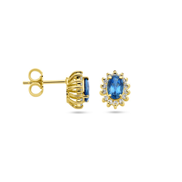 oorknoppen london blue topaas en diamant 0.22ct (2x 0.11ct) h si 14K geelgoud - Afbeelding 3