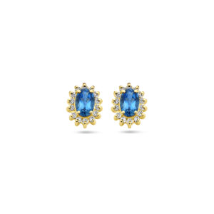 oorknoppen london blue topaas en diamant 0.22ct (2x 0.11ct) h si 14K geelgoud