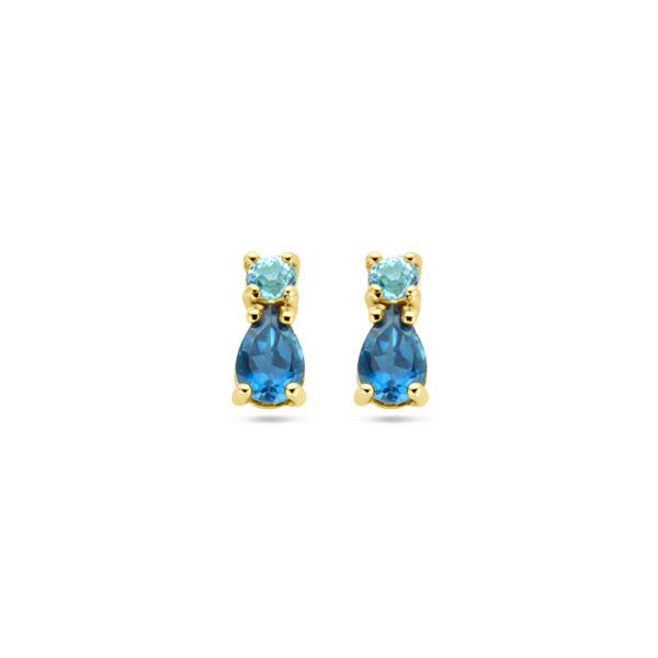 oorknoppen met london blue topaas en sky blue topaas 14K geelgoud