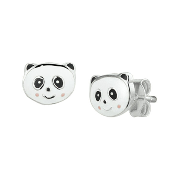 oorknoppen panda zilver wit