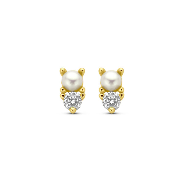 oorknoppen parel en zirkonia 1 micron zilver verguld (geel)