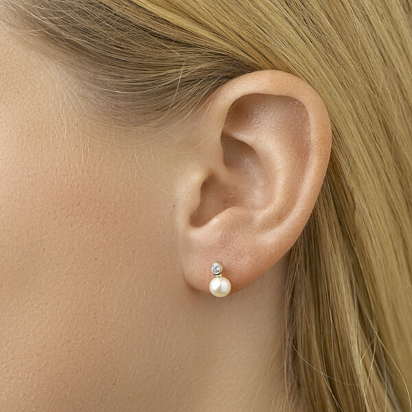 oorknoppen parel en zirkonia 14K geelgoud - Afbeelding 2