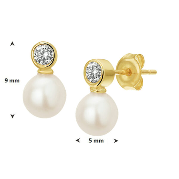 oorknoppen parel en zirkonia 14K geelgoud - Afbeelding 3