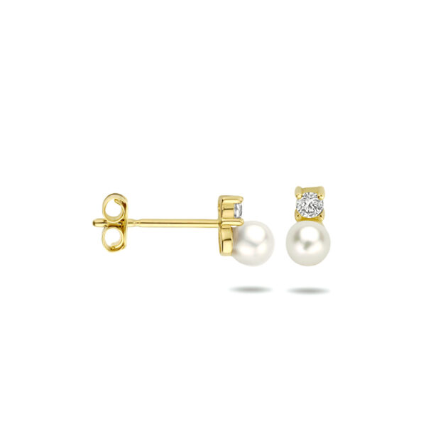 oorknoppen parel en zirkonia 14K geelgoud - Afbeelding 3