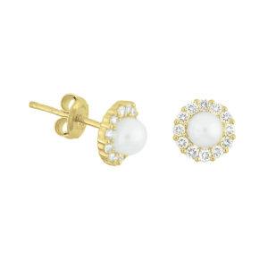oorknoppen parel en zirkonia 14K geelgoud
