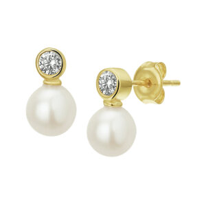oorknoppen parel en zirkonia 14K geelgoud