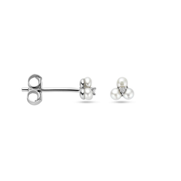 oorknoppen parel en zirkonia 4 mm zilver gerhodineerd - Afbeelding 3