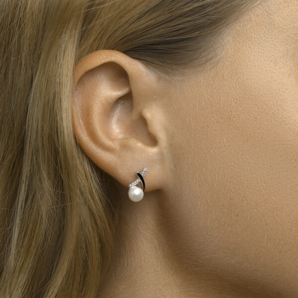oorknoppen parel en zirkonia zilver gerhodineerd - Afbeelding 2