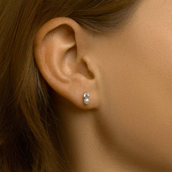 oorknoppen parel en zirkonia zilver gerhodineerd - Afbeelding 2