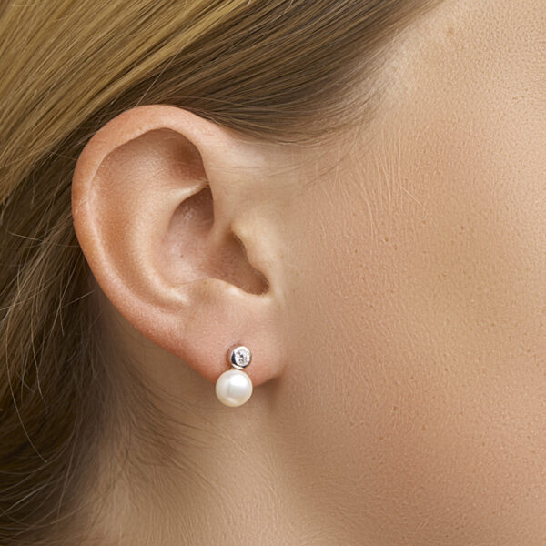 oorknoppen parel en zirkonia zilver gerhodineerd - Afbeelding 2