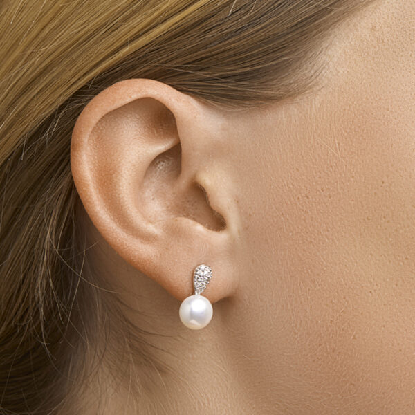 oorknoppen parel en zirkonia zilver gerhodineerd - Afbeelding 2