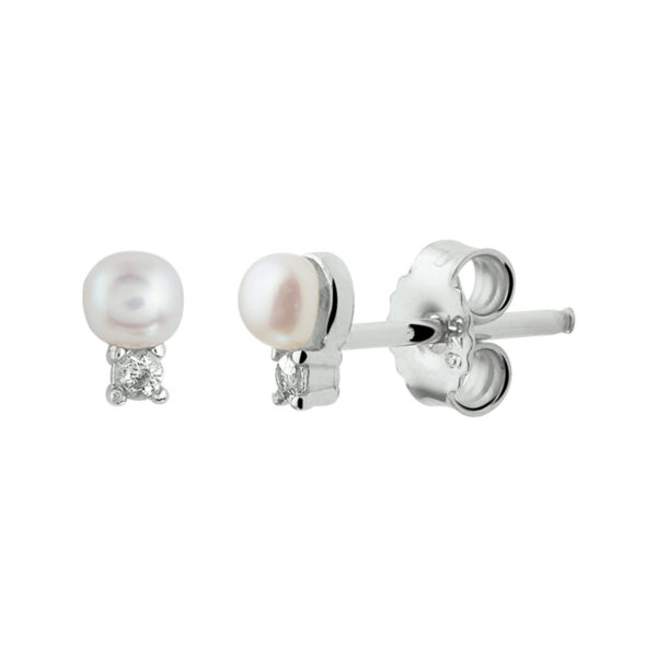 oorknoppen parel en zirkonia zilver gerhodineerd