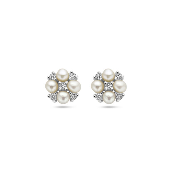 oorknoppen parel en zirkonia zilver gerhodineerd