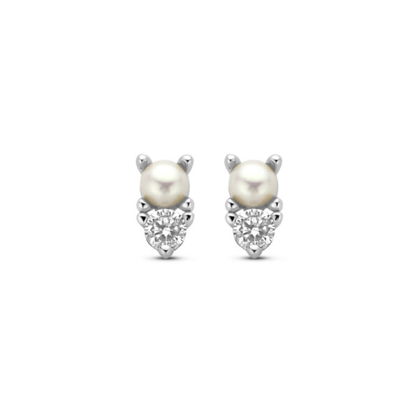 oorknoppen parel en zirkonia zilver gerhodineerd