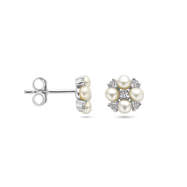 oorknoppen parel en zirkonia zilver gerhodineerd - Afbeelding 3