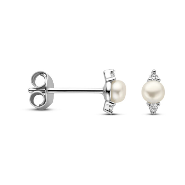 oorknoppen parel en zirkonia zilver gerhodineerd - Afbeelding 3