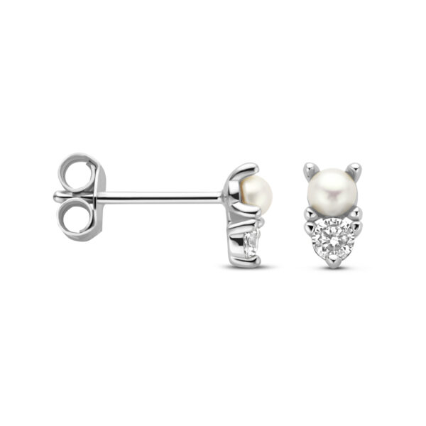 oorknoppen parel en zirkonia zilver gerhodineerd - Afbeelding 3