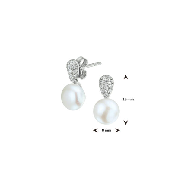oorknoppen parel en zirkonia zilver gerhodineerd - Afbeelding 3