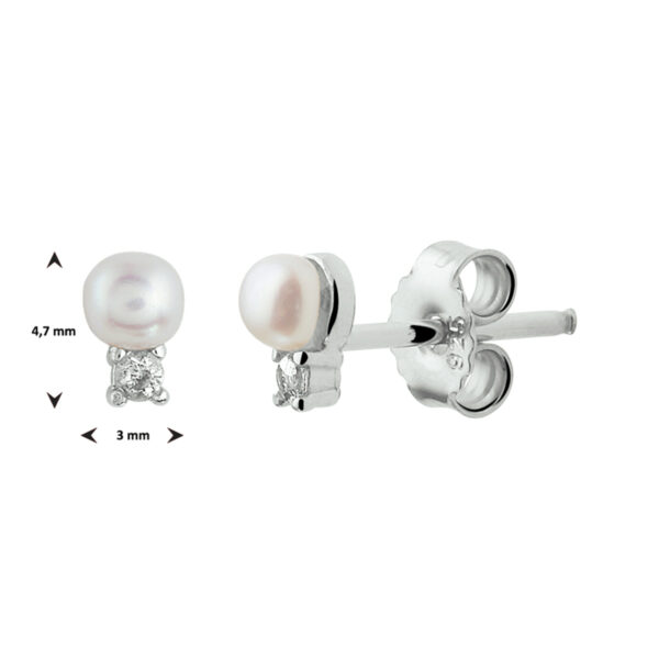 oorknoppen parel en zirkonia zilver gerhodineerd - Afbeelding 3