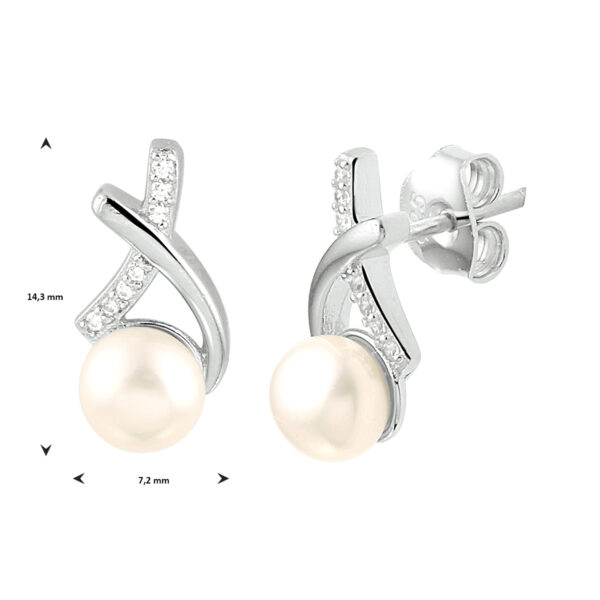 oorknoppen parel en zirkonia zilver gerhodineerd - Afbeelding 3