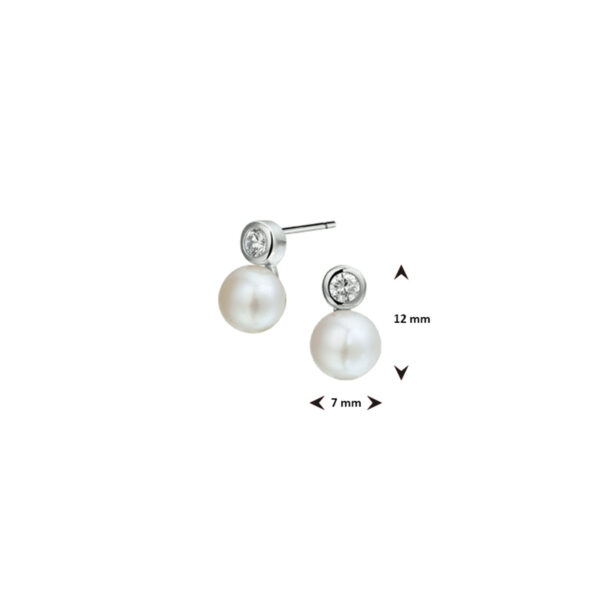 oorknoppen parel en zirkonia zilver gerhodineerd - Afbeelding 3